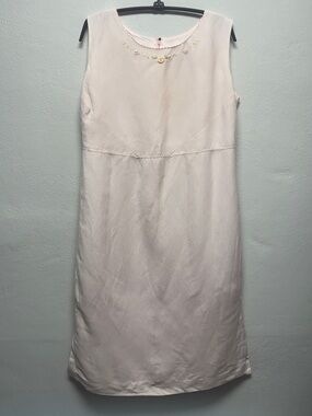 Sleeveless Pale Pink Embroidered Neckline Shift Dress